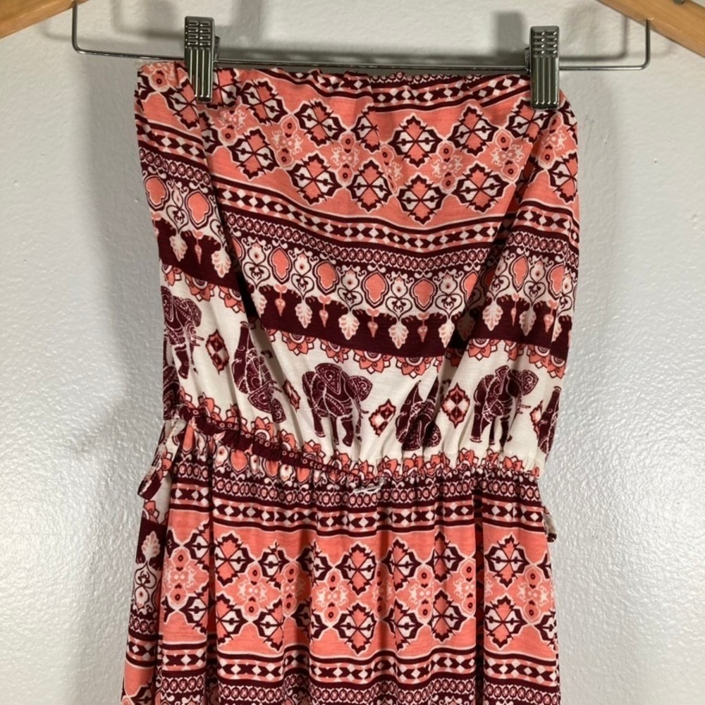 Stella Tweed Womens M Strapless Elephant Print Maxi Dress Coral Burgundy Boho M